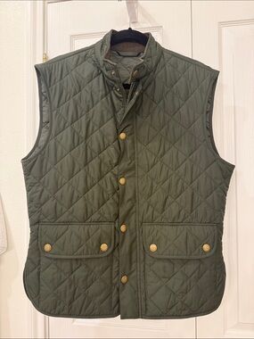 Barbour Olive Quilted Snap Front Utility Vest Men's Large